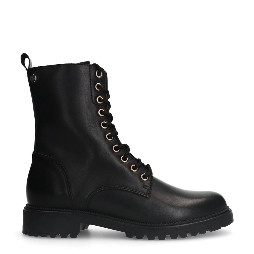 No Stress Zwarte leren veterlaarsjes