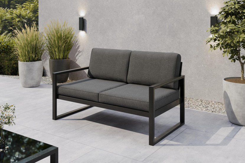 Sofa ogrodowa 2-osobowa ALICANTE szara z czarnym stelażem
