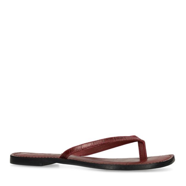 Rode leren croco teenslippers