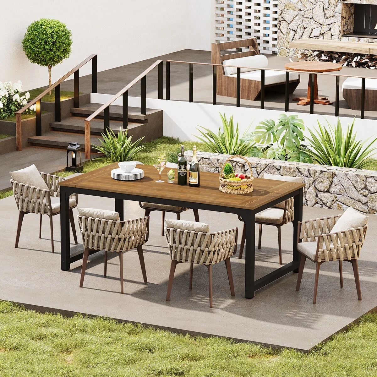 Rectangular Outdoor Dining Table for Patio, Pool, Backyard - 70.9 L x 35.4 W x 29.5 H