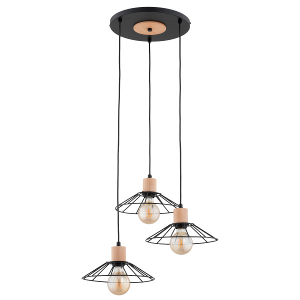 Lampa wisząca czarna-jasne drewno DOLI 3xE27x15W wym: 90x52x52 cm Alfa