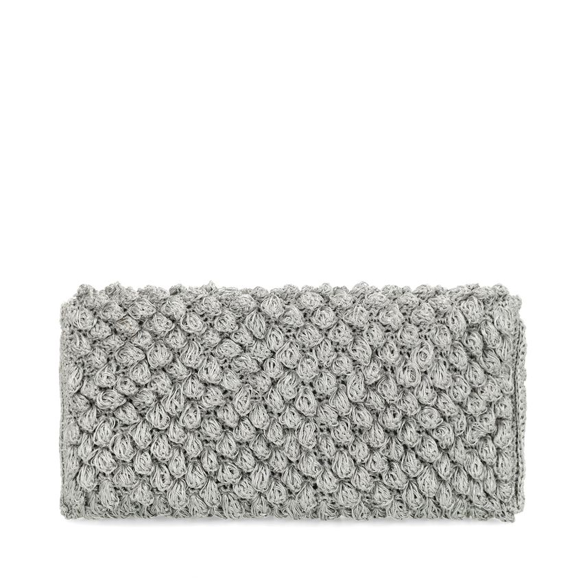 Manfield Zilveren clutch met gebreide details
