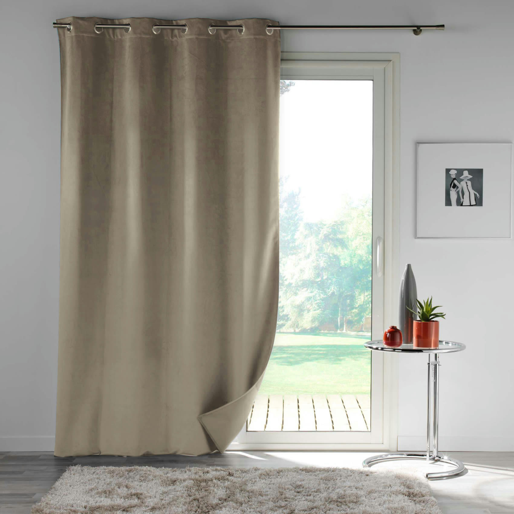 - Rideau en velours au style cossu polyester/velours taupe 140x250 cm