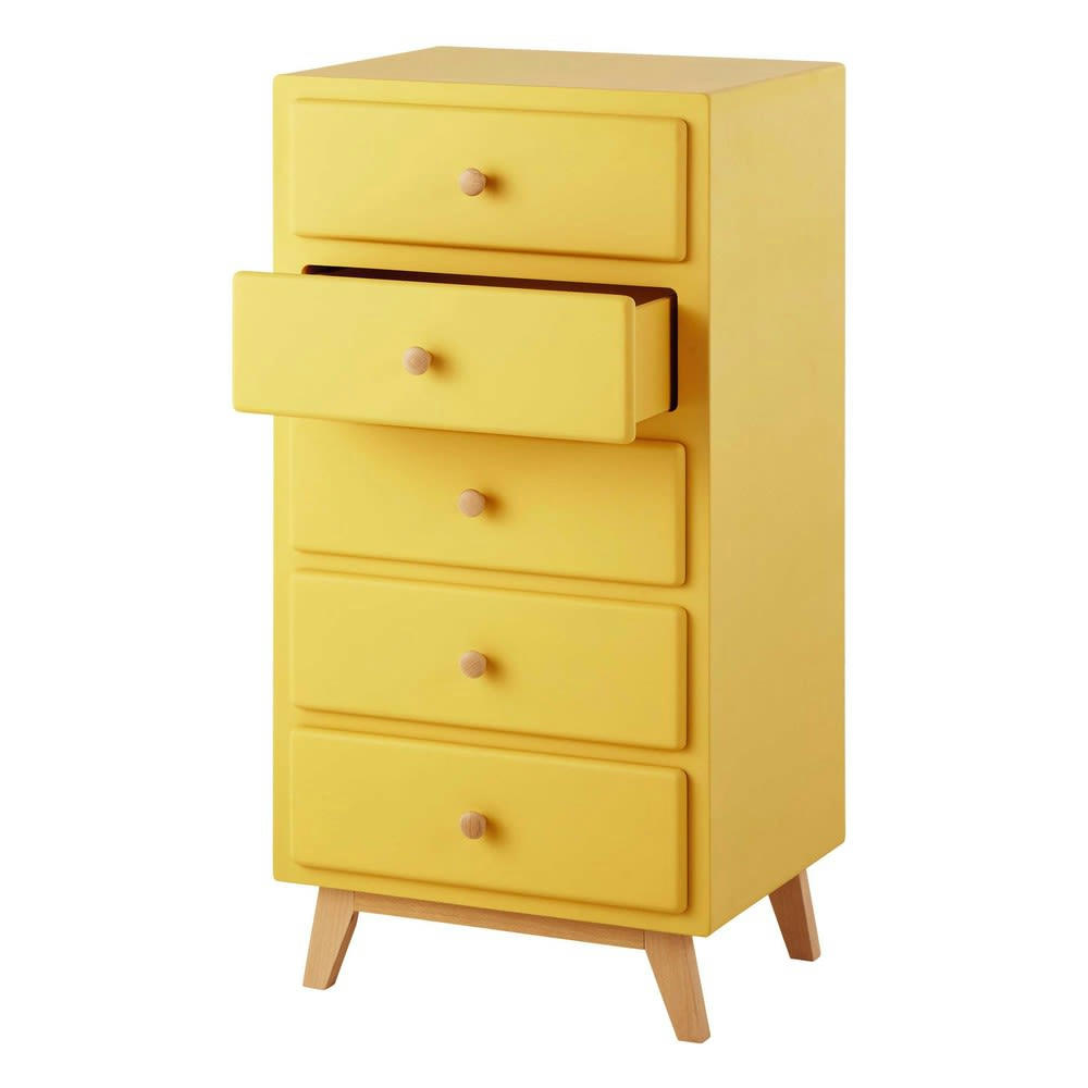 Sweet - Chiffonnier vintage 5 tiroirs jaune moutarde