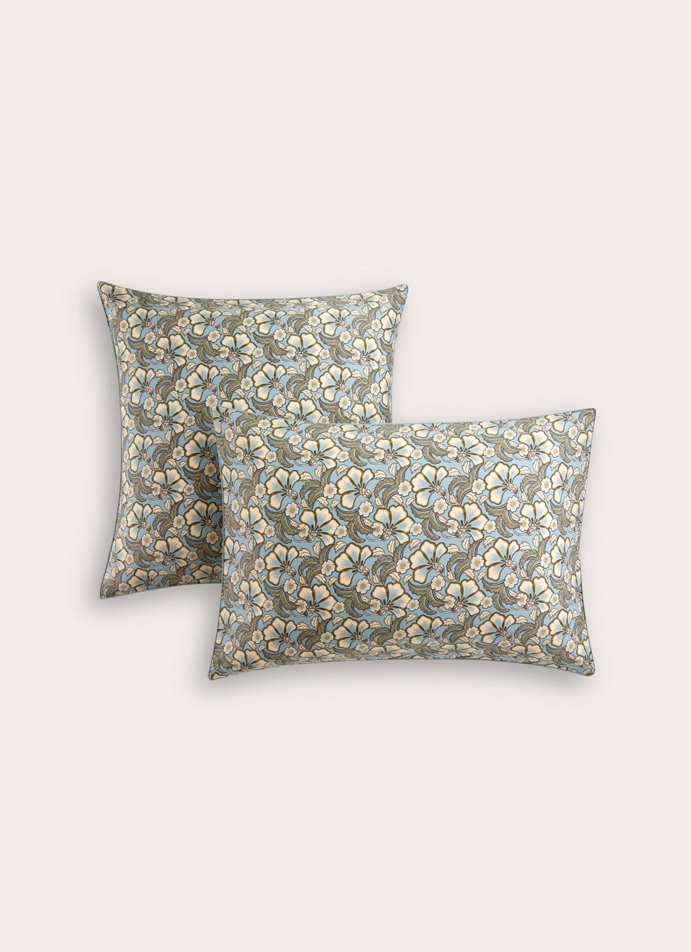 LOT DE 2 TAIES EN SATIN IMPRIMÉ FLORAL SOLENE BLEU