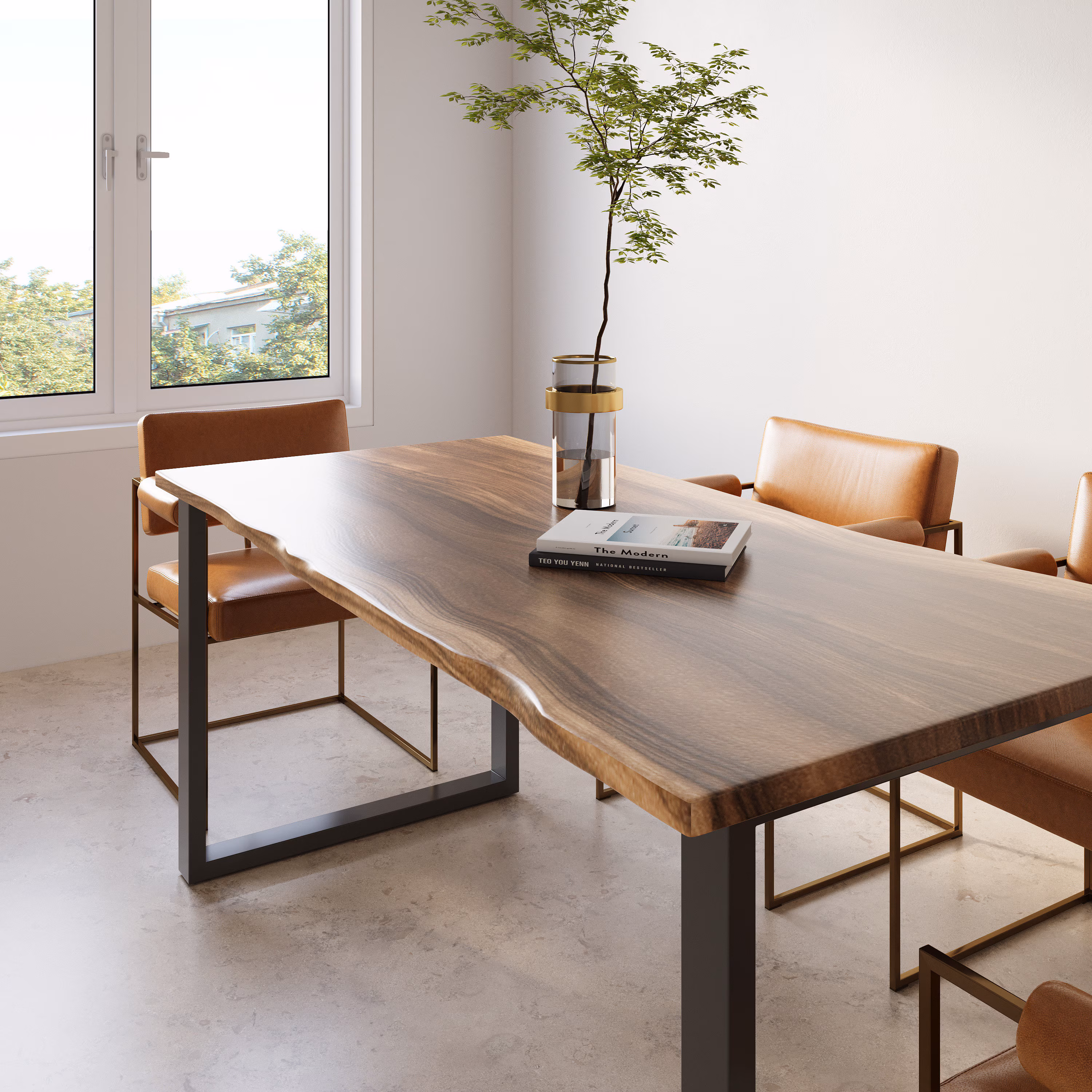 Handcrafted Live Edge Walnut Dining Table: Modern Hardwood Kitchen Table