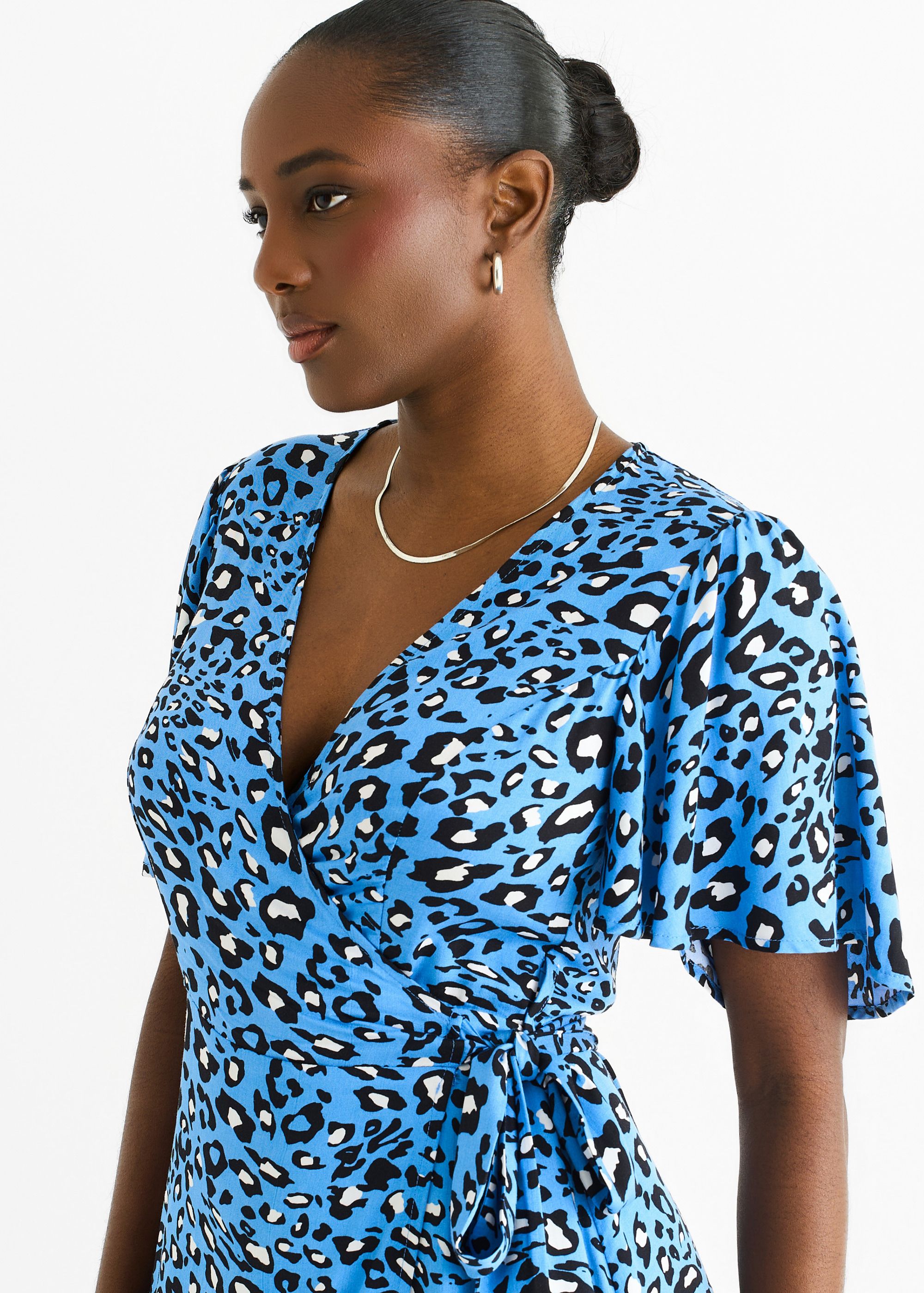 Gini London Blue Animal Print Viscose Wrap Midi Dress