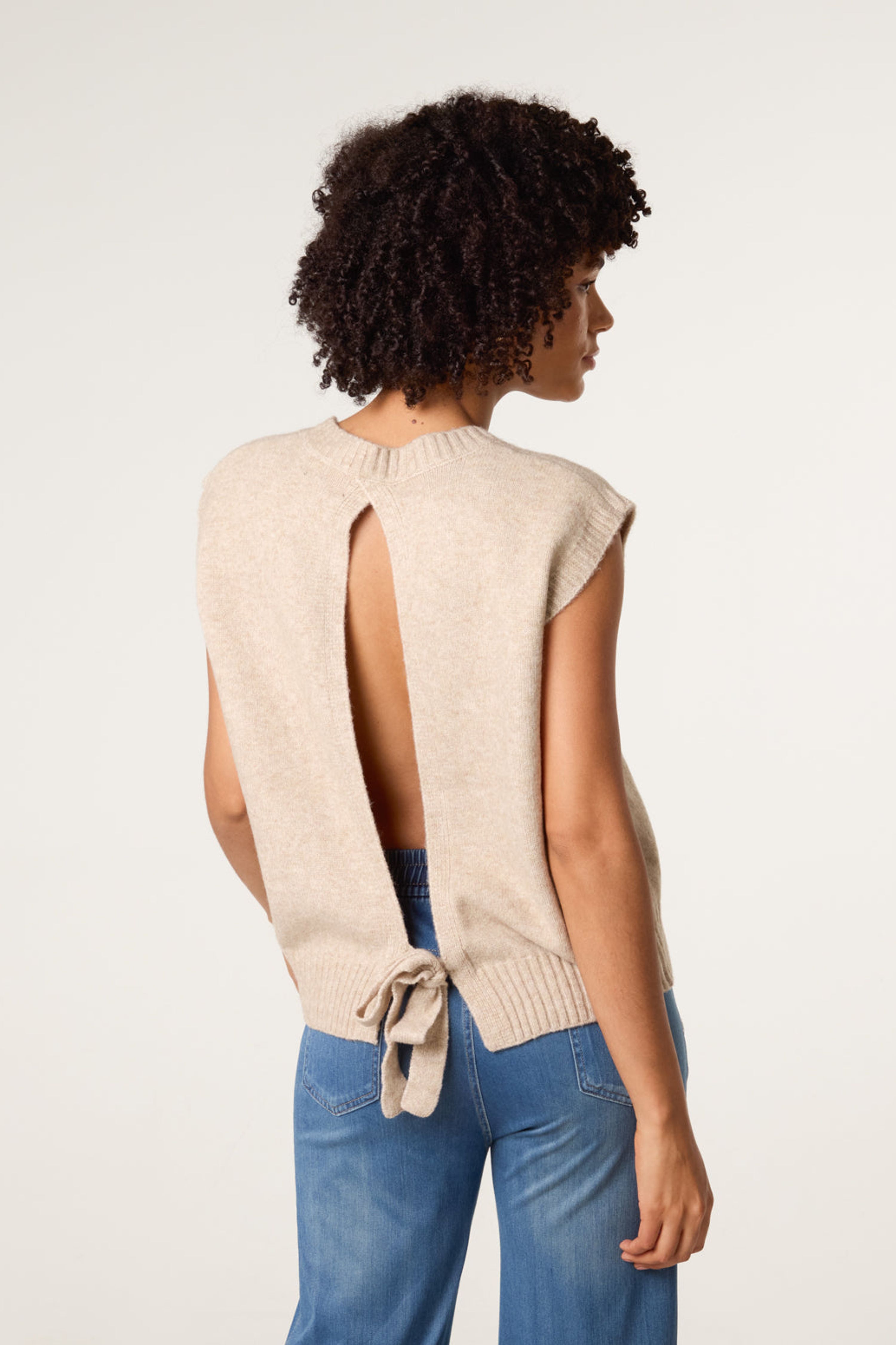 Blue Vanilla Beige Round Neck Vest