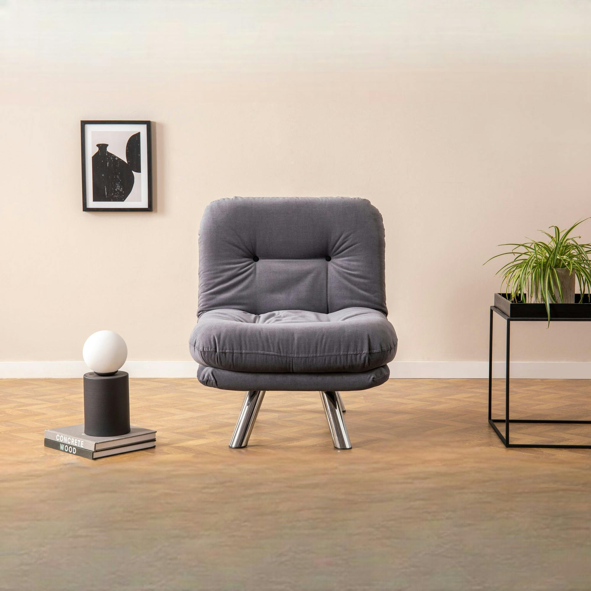 Fauteuil convertible banquette gris orage pieds chromés CUSCO