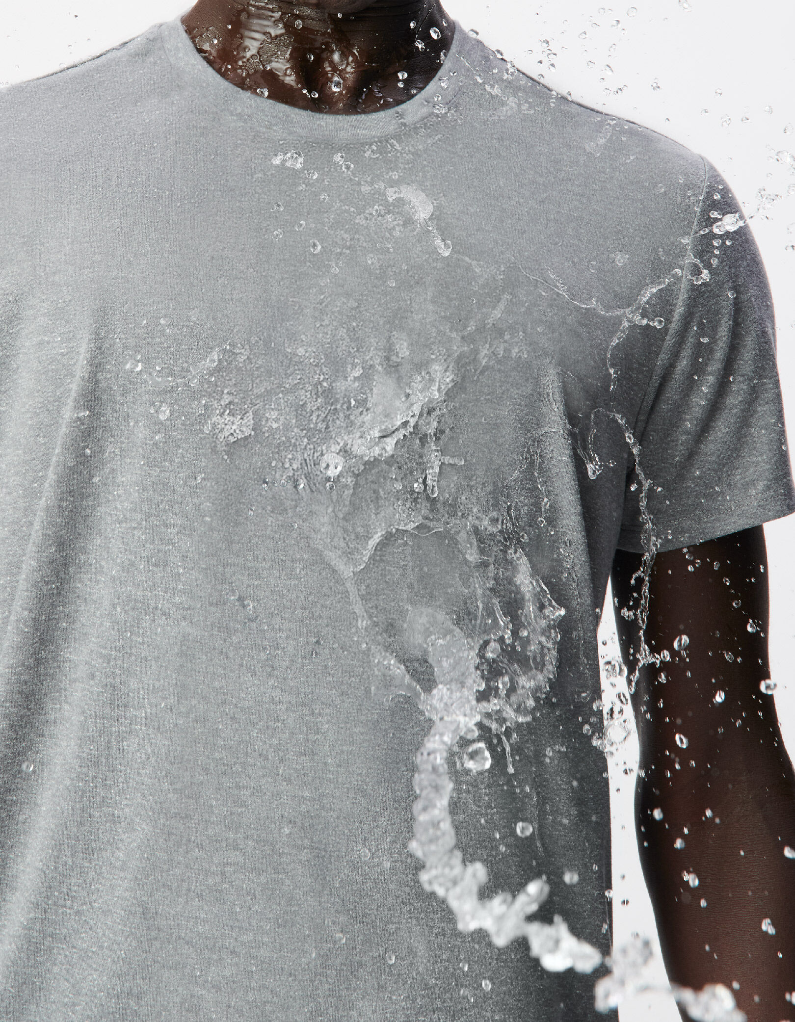 T-shirt col rond gris chiné DRY FAST Homme