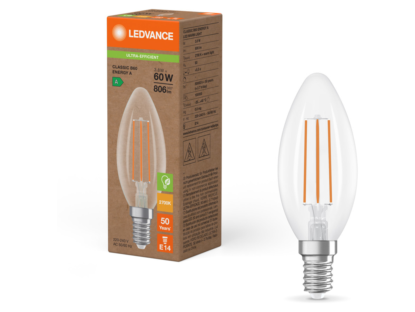 Żarówka LED Świeczka E14 3,8W z ciepłą barwą światła