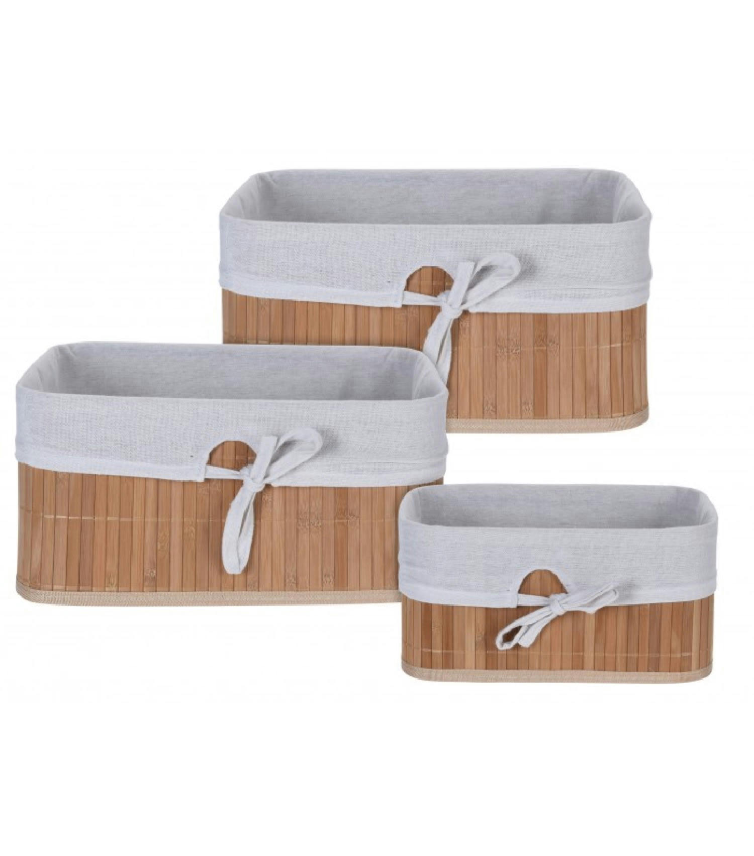 BAMBOU - Set de 3 paniers de rangement en bambou pour salle de bain