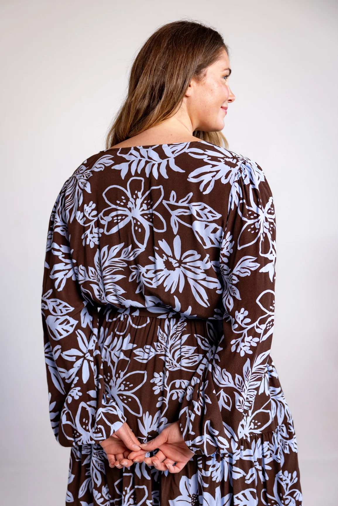 Deni Long Sleeve Dress in Blue Lani Chocolate
