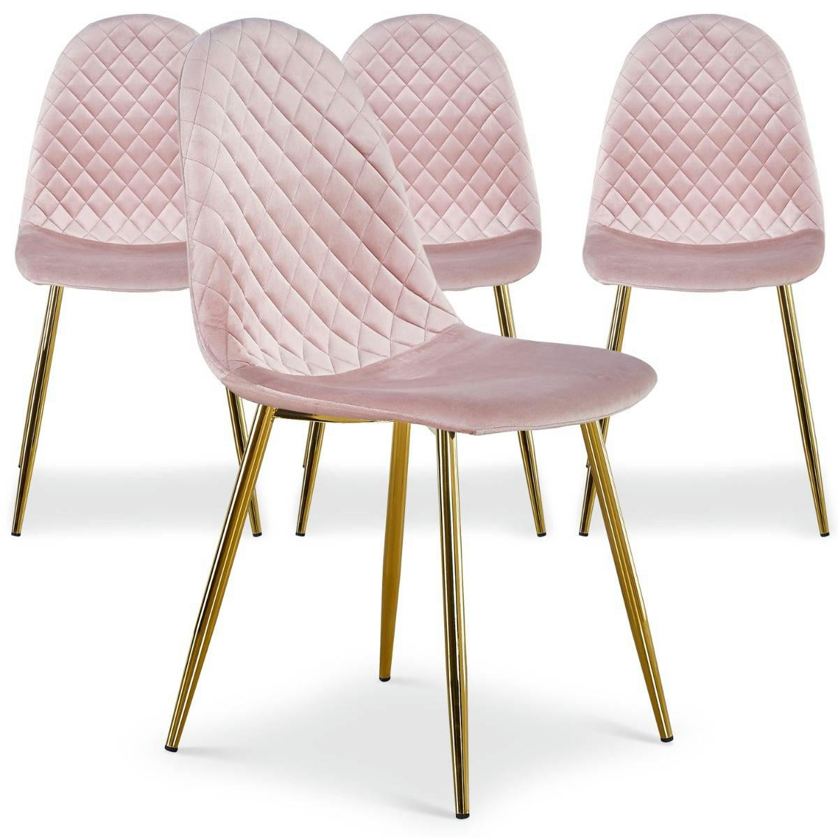 NORWAY - Lot de 4 chaises matelassées velours rose