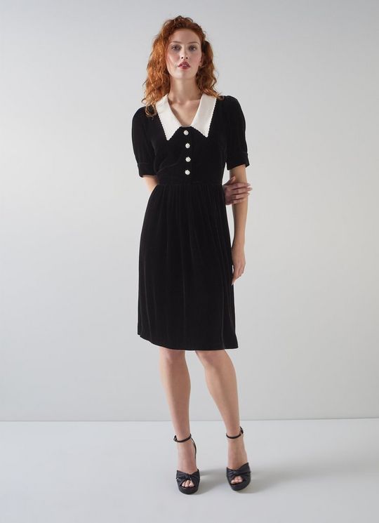 Mimi Black Velvet Contrast Collar Dress