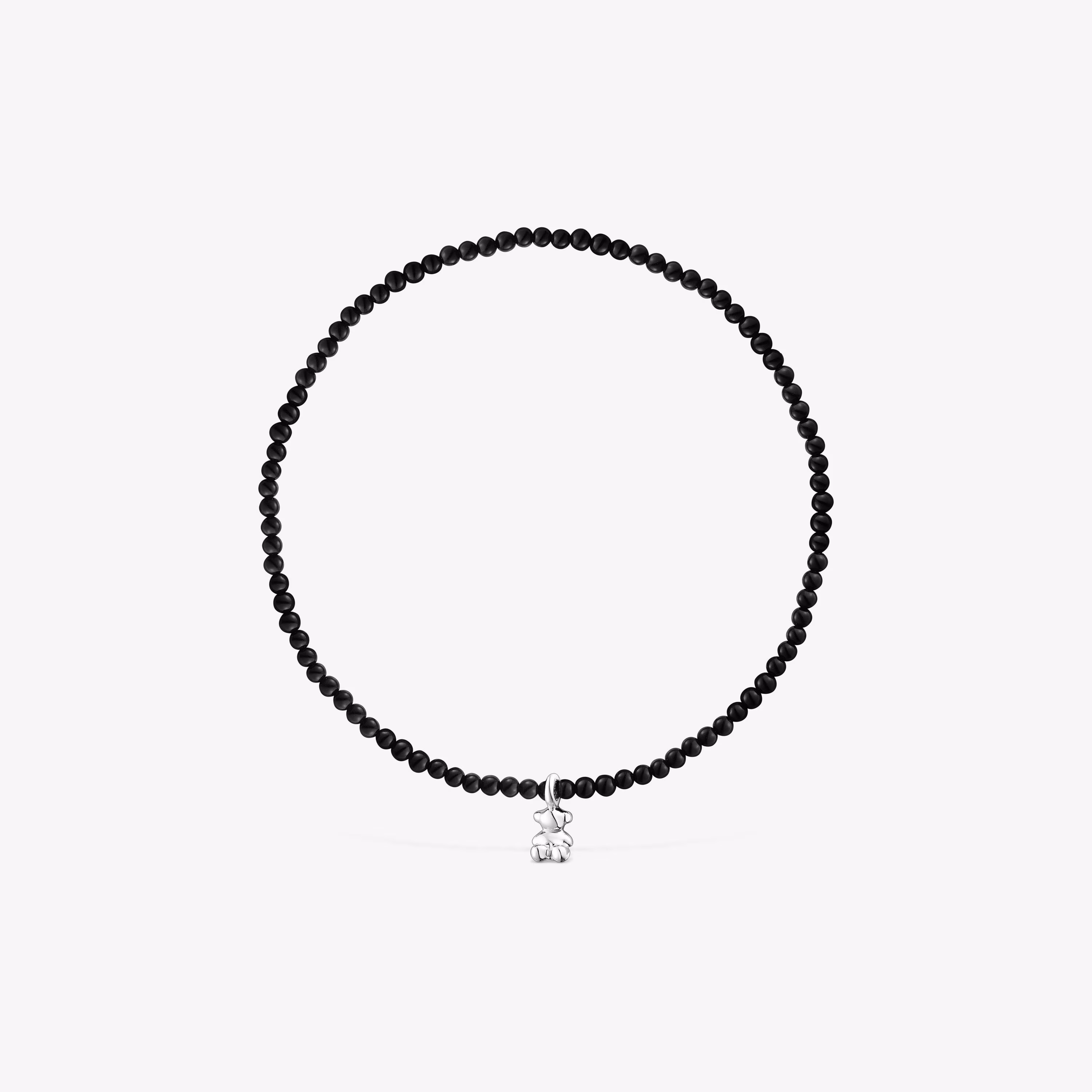 Pulsera elástica con ónix y motivo oso de plata Bold Bear