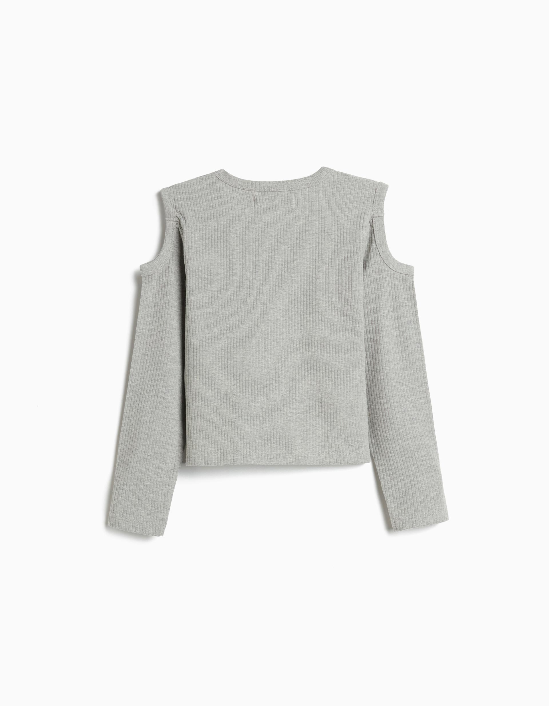T-shirt Manga Comprida Cut Out, Menina, Cinzento Claro