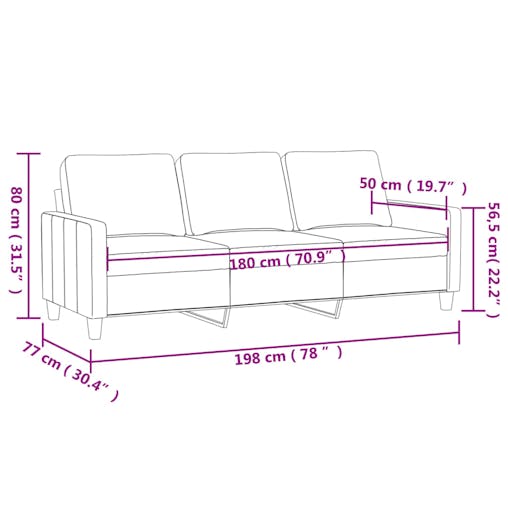 NNEVL 3-Seater Sofa Dark Grey 180 cm Velvet