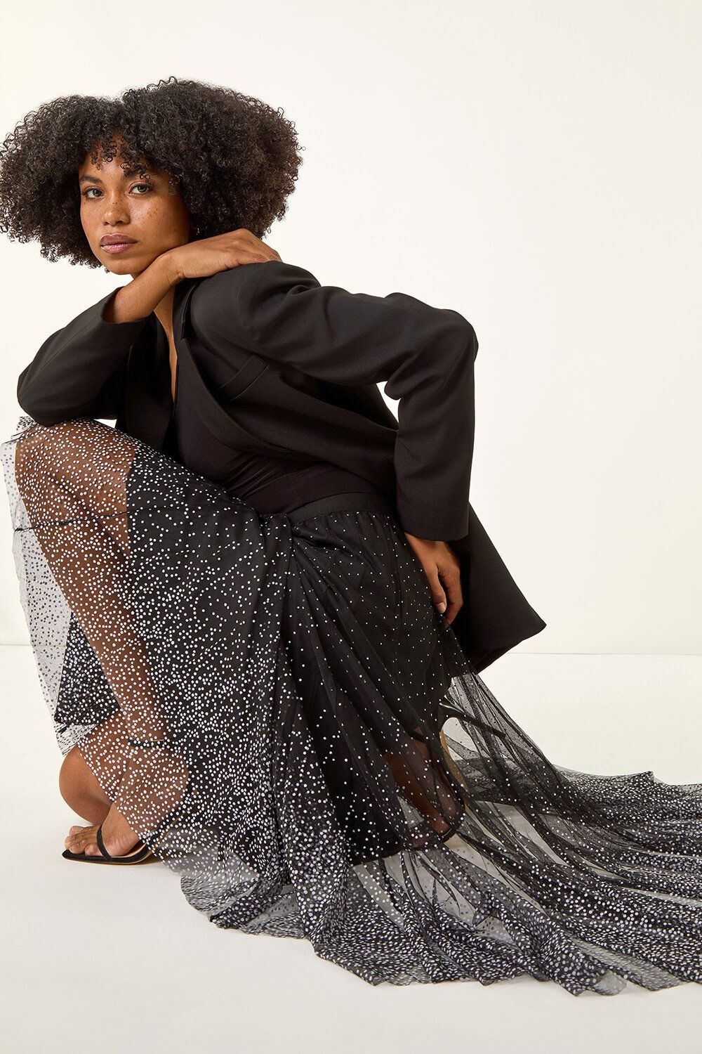 Roman Polka Dot Print Elasticated Mesh Skirt