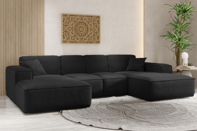 Narożnik w kształcie U SIENA, Sofa, Tkanina Poso, Czarny