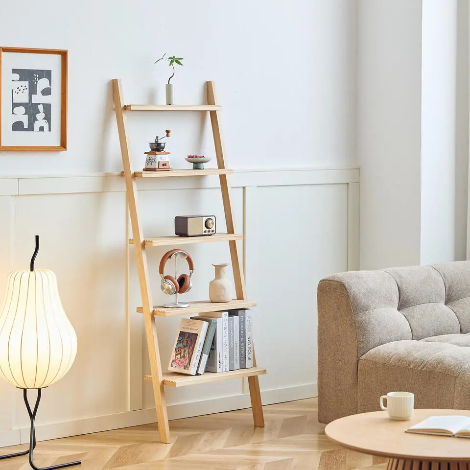 Wandplank Ladder van Massief Natuurlijk Hout