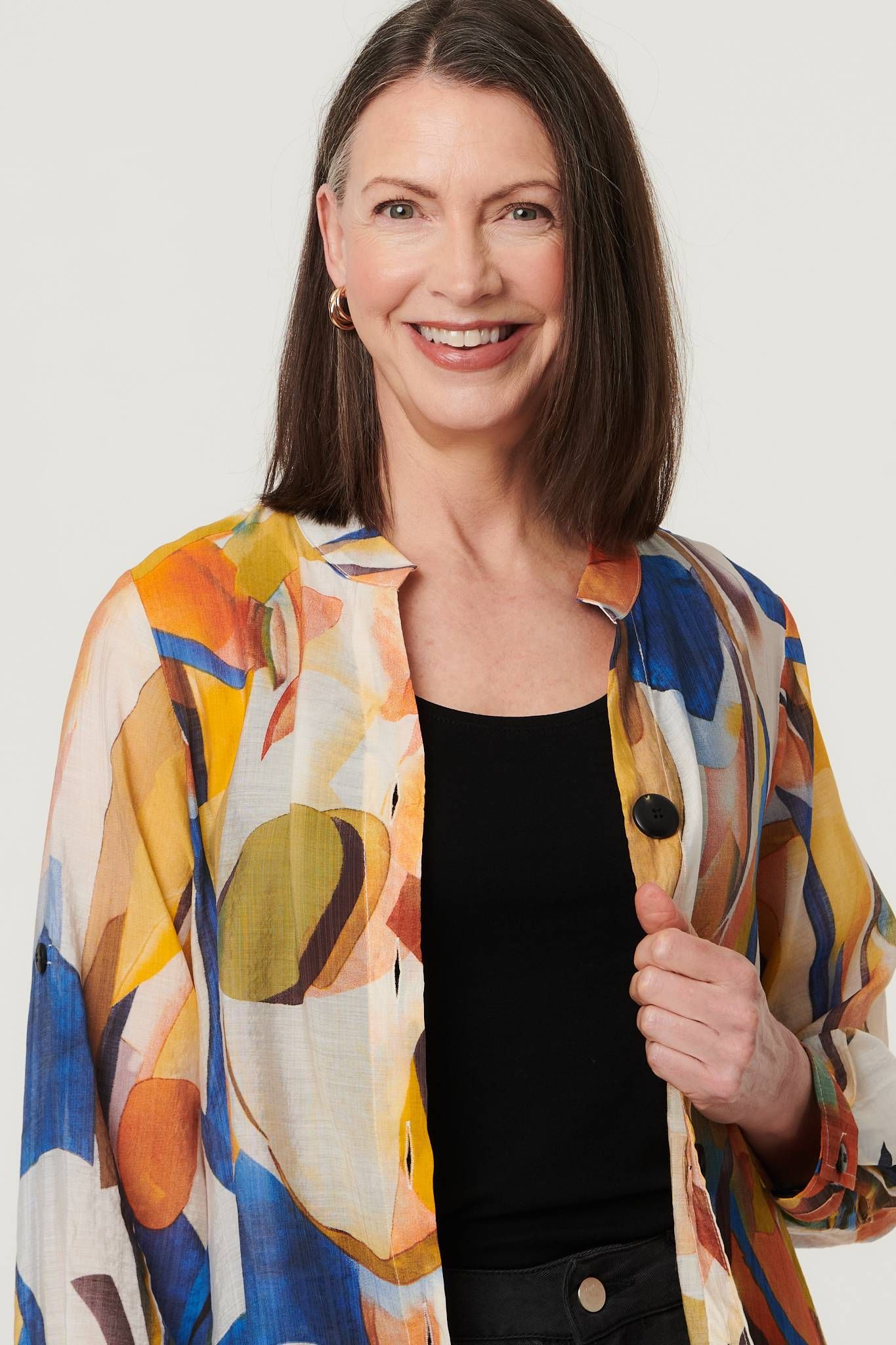 Izabel London Abstract Long Sleeve Longline Shirt