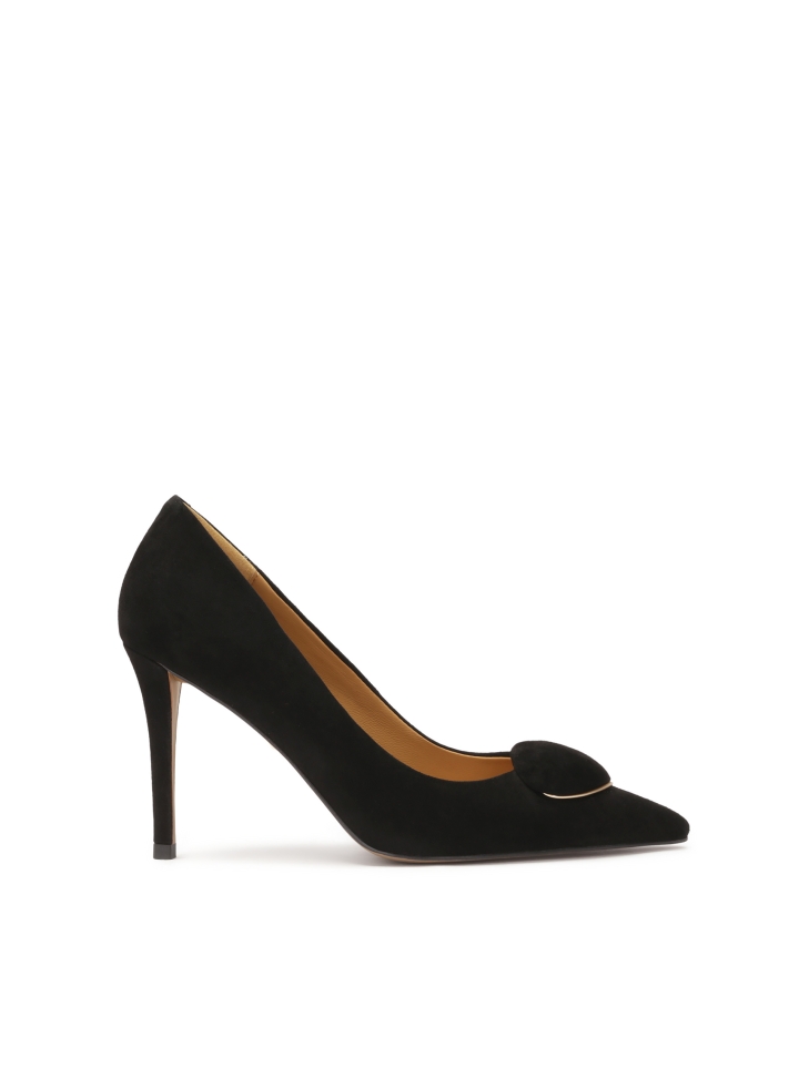 Black suede pumps with embellishment