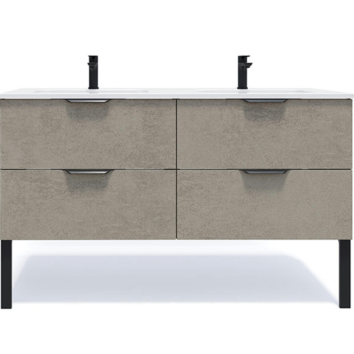 SOHO - Meuble salle de bain double vasque 140cm 4 tiroirs Béton