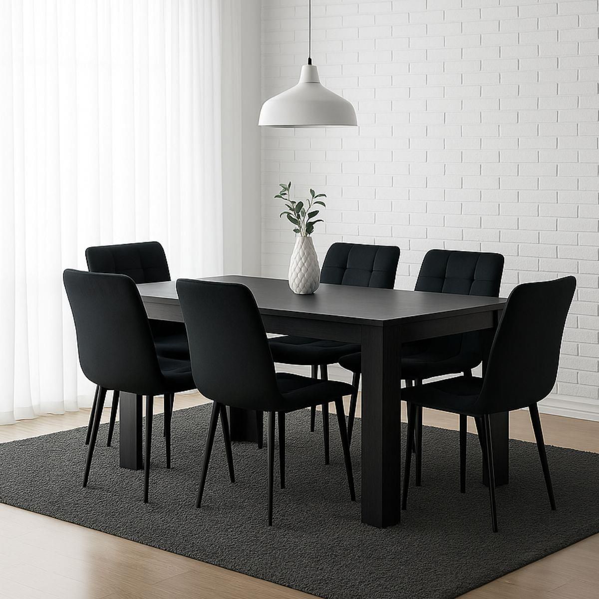 KOSY KOALA Dark Grey Dining Table Set with 6 Velvet Chairs Dining Room Furniture