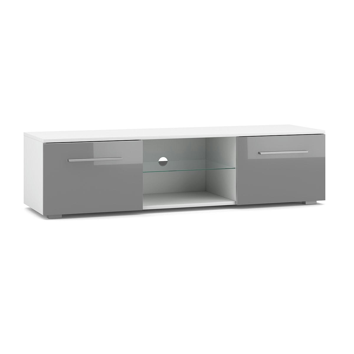 - Meuble tv 2 portes 140 cm blanc et gris