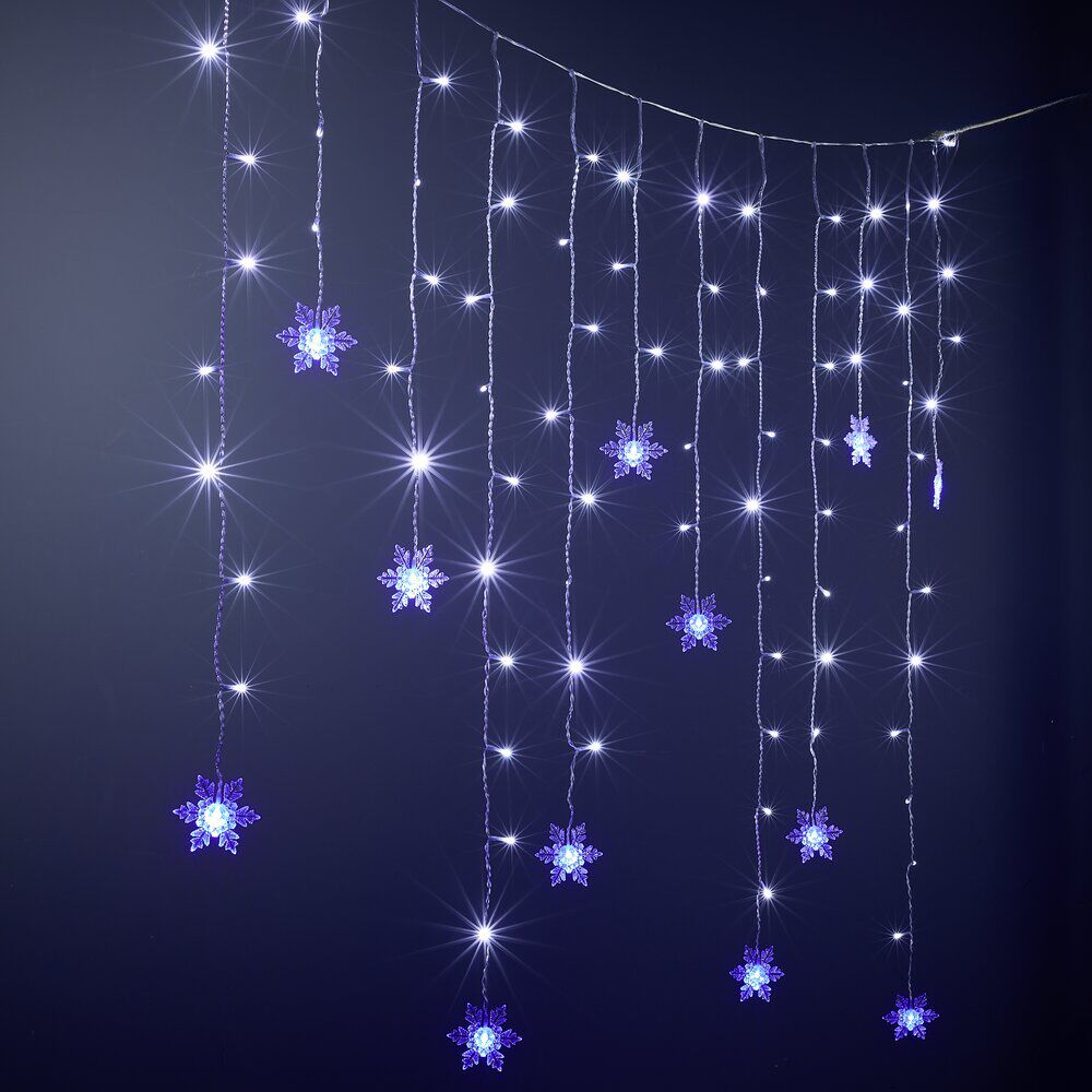 Guirlande de No&euml;l lumineuse 90LED bordure toit flocon blanc froid