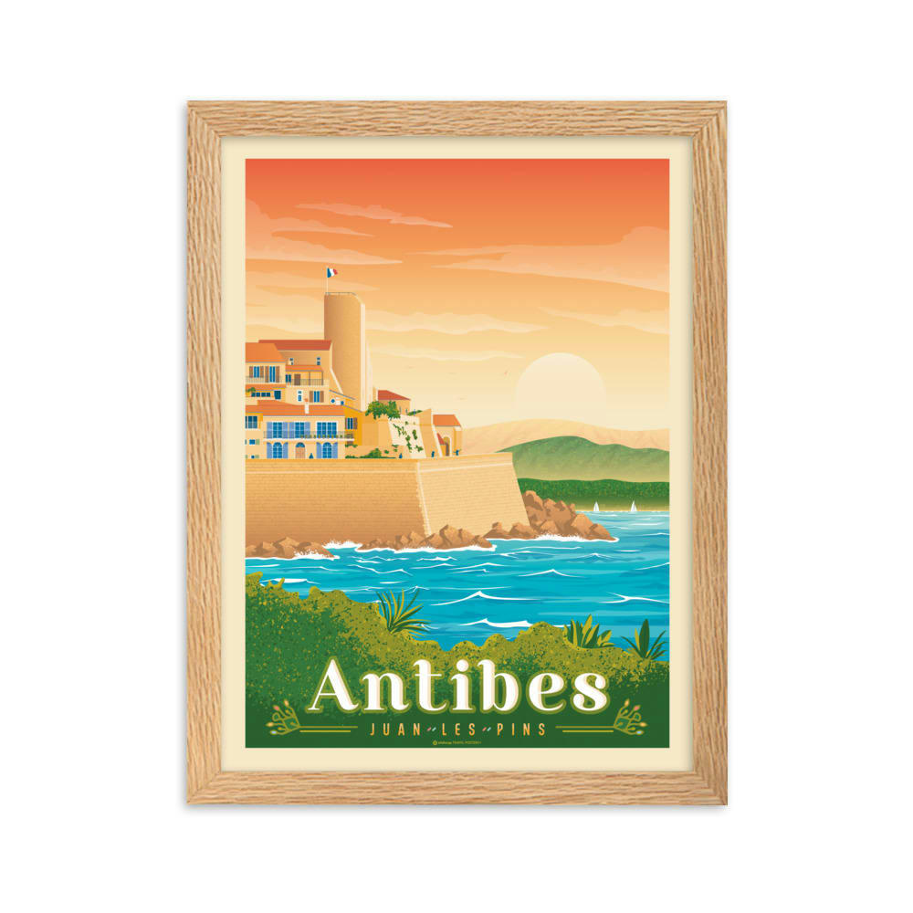 - Affiche Antibes Juan-les-Pins avec Cadre (Bois) 21x29,7 cm