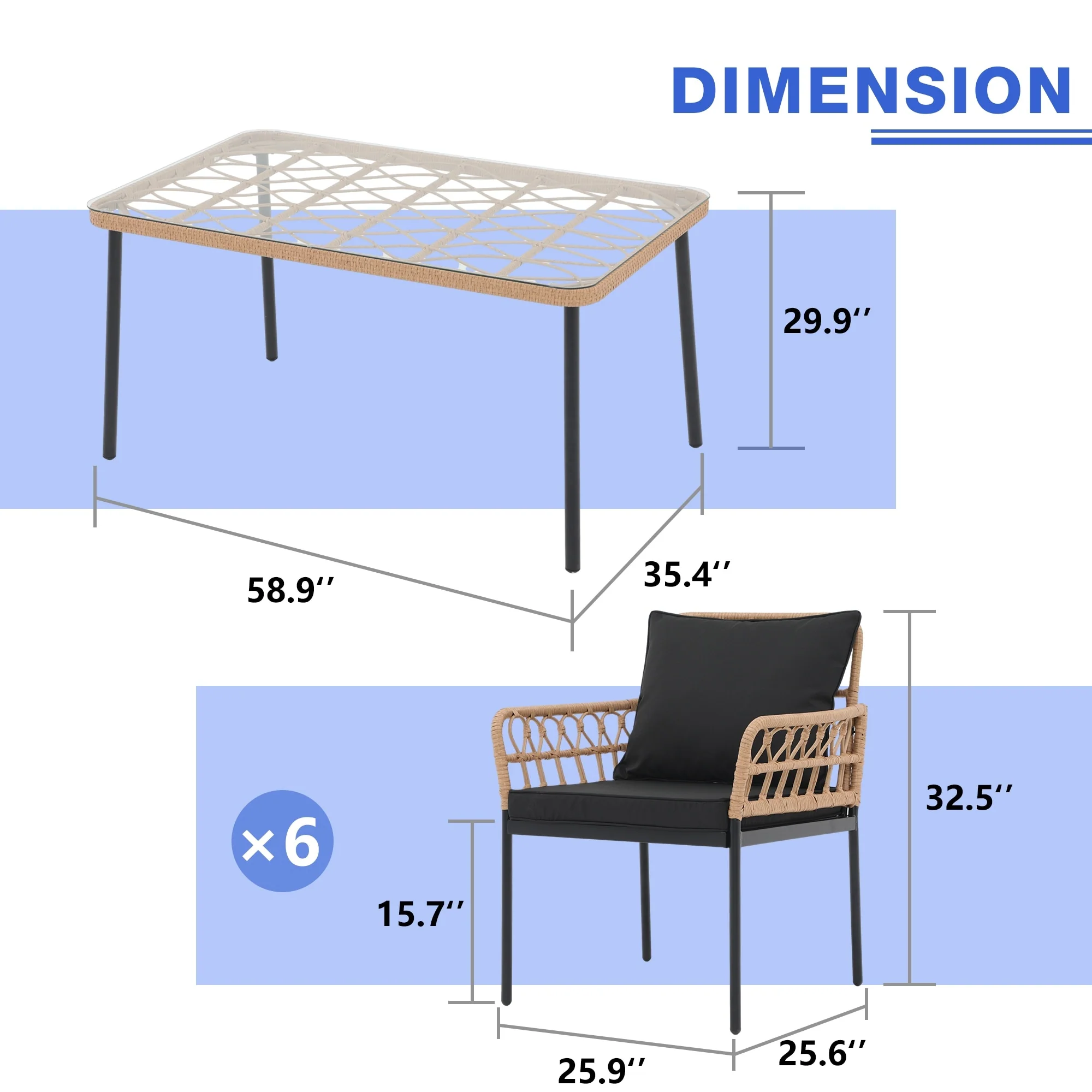 Outdoor 7 Pieces Wicker Dining Set with Cushion