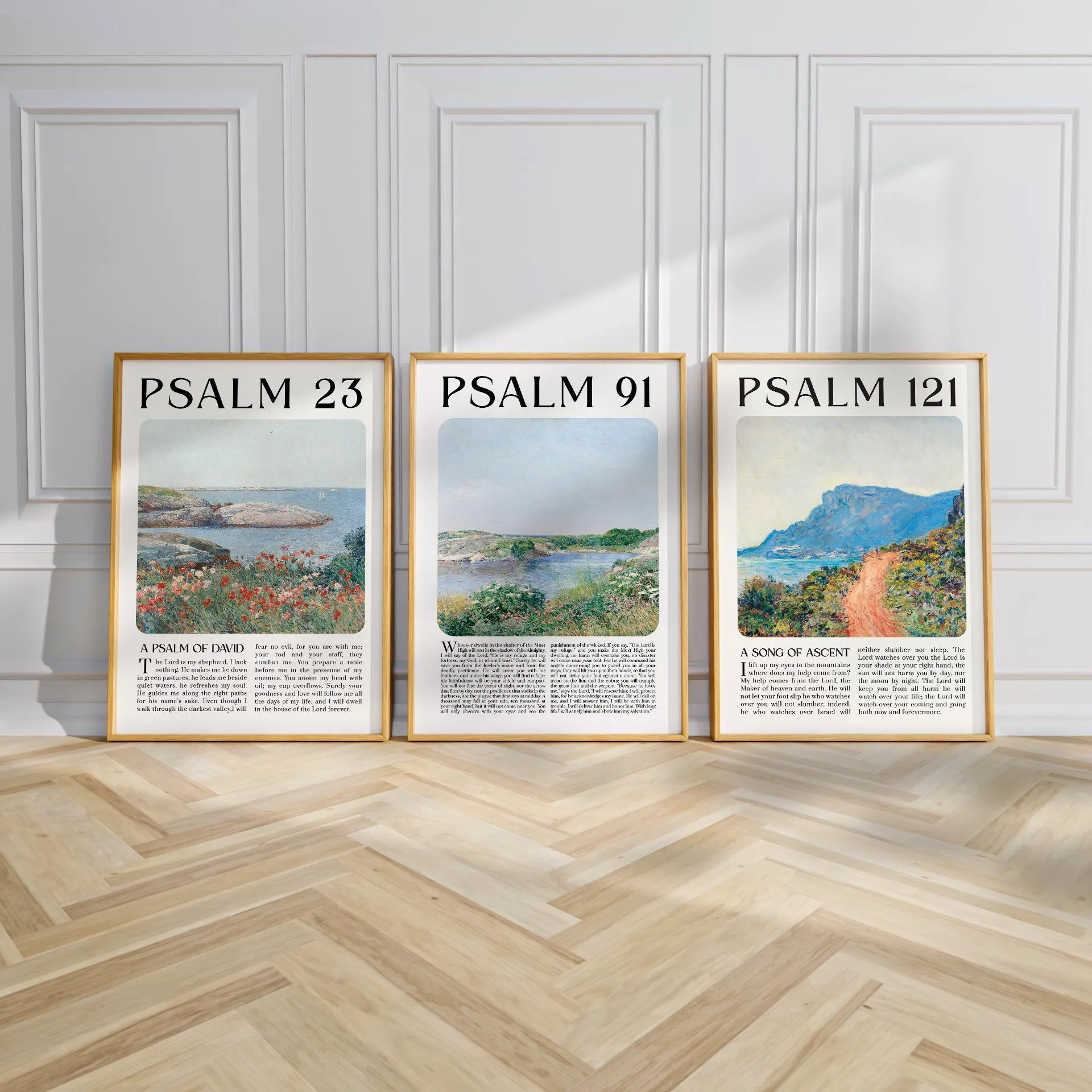 Christian Gallery Set of 3 The Lord Is My Shepherd Psalm 23 Psalm 91 Psalm 121 Vintage Landscape Scripture Wall Art PRINTABLE