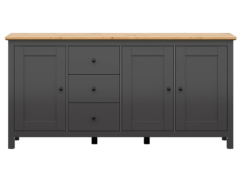 Komoda Hesen 199 cm z 3 drzwiami i 3 szufladami grafit/dąb artisan