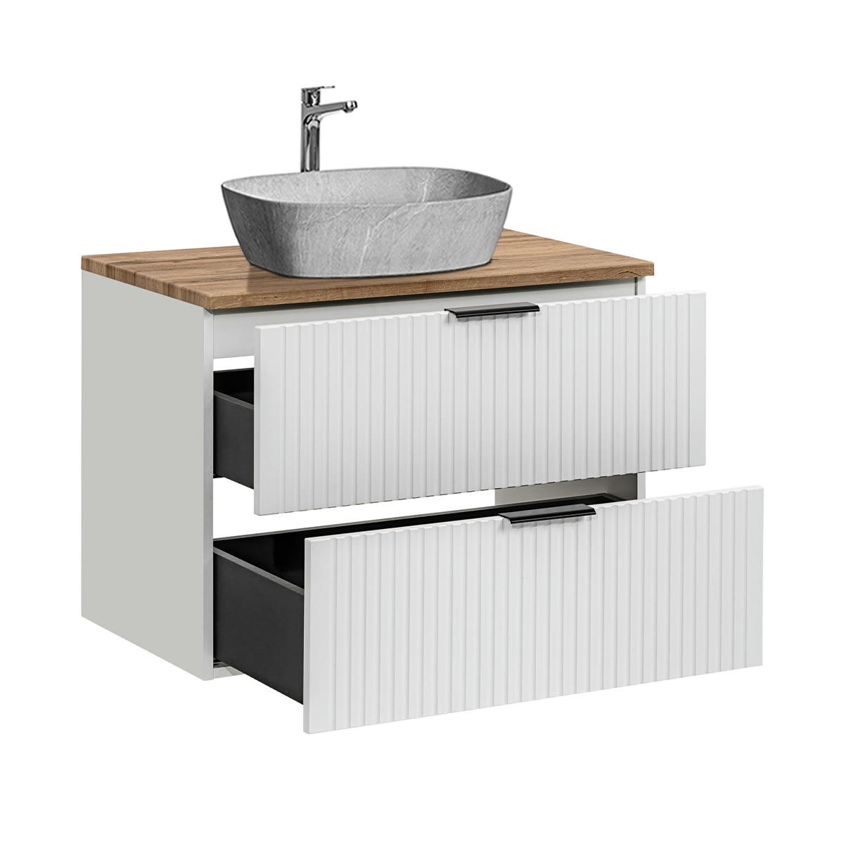 - Meuble simple vasque effet pierre 80cm blanc