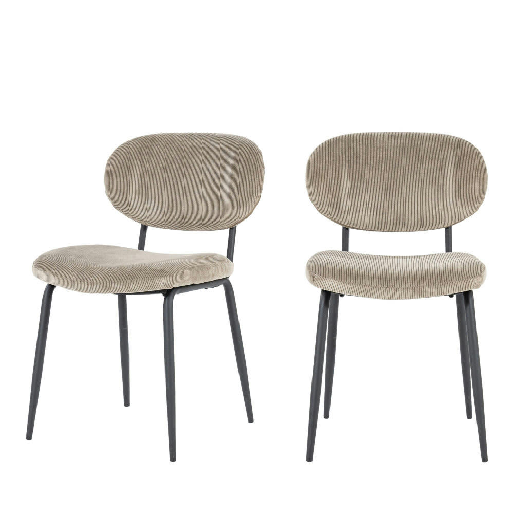 COSMO - Lot de 2 chaises en velours côtelé et métal taupe