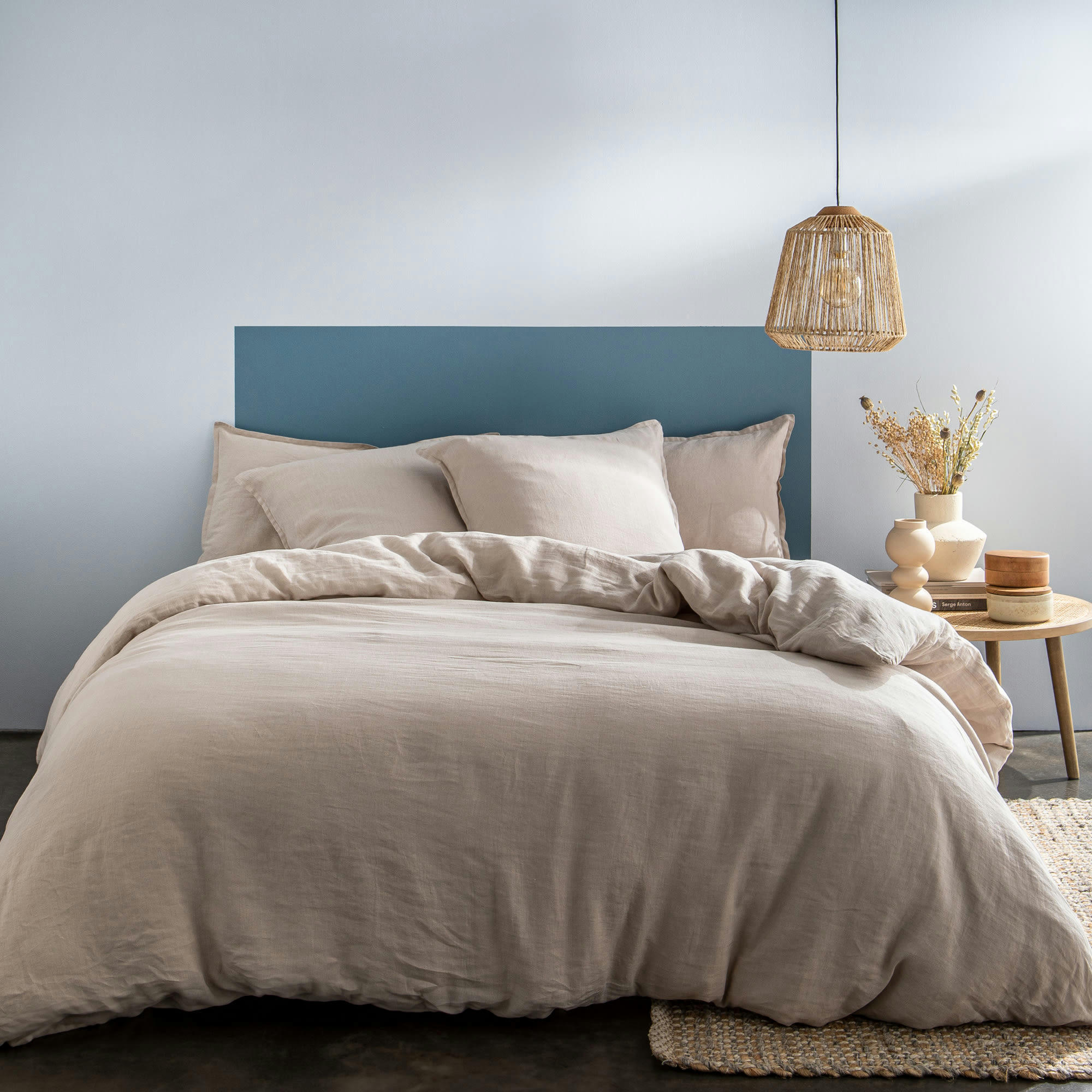 LIN LAVE - Parure de lit unie en lin lavé Naturel 260x240+2x65x65cm