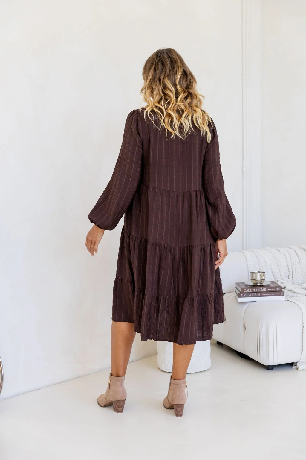 Long Sleeve Greta Midi Dress in Chocolate