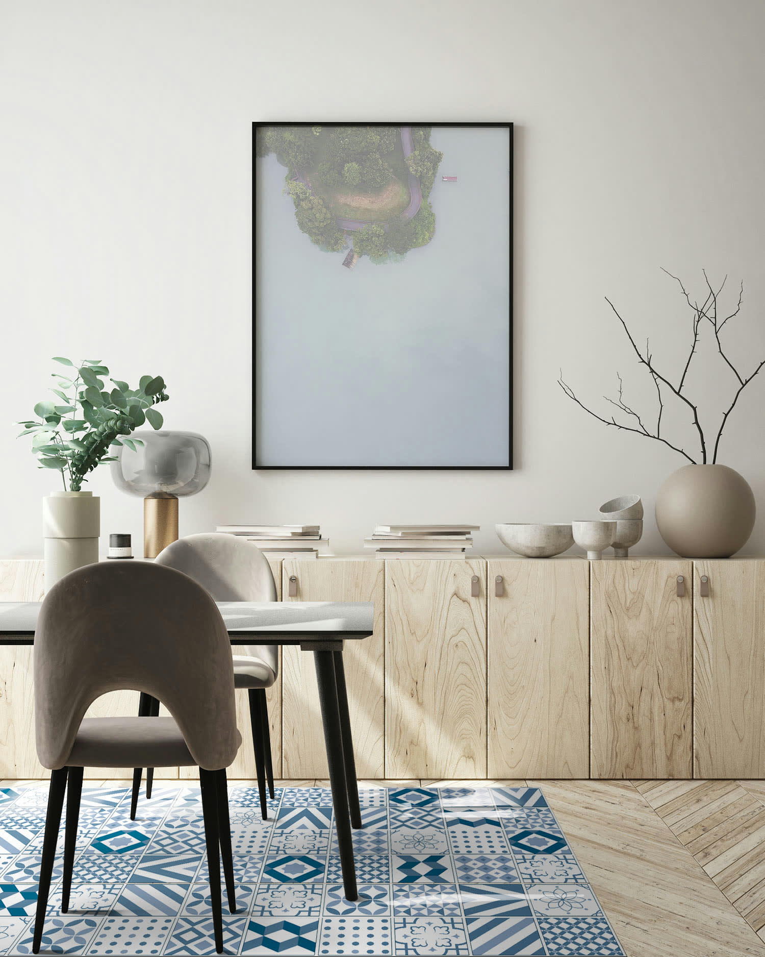 ALFOMBRAS AZULEJOS - Tapis vinyle carreaux ciments love bleu 200x200cm