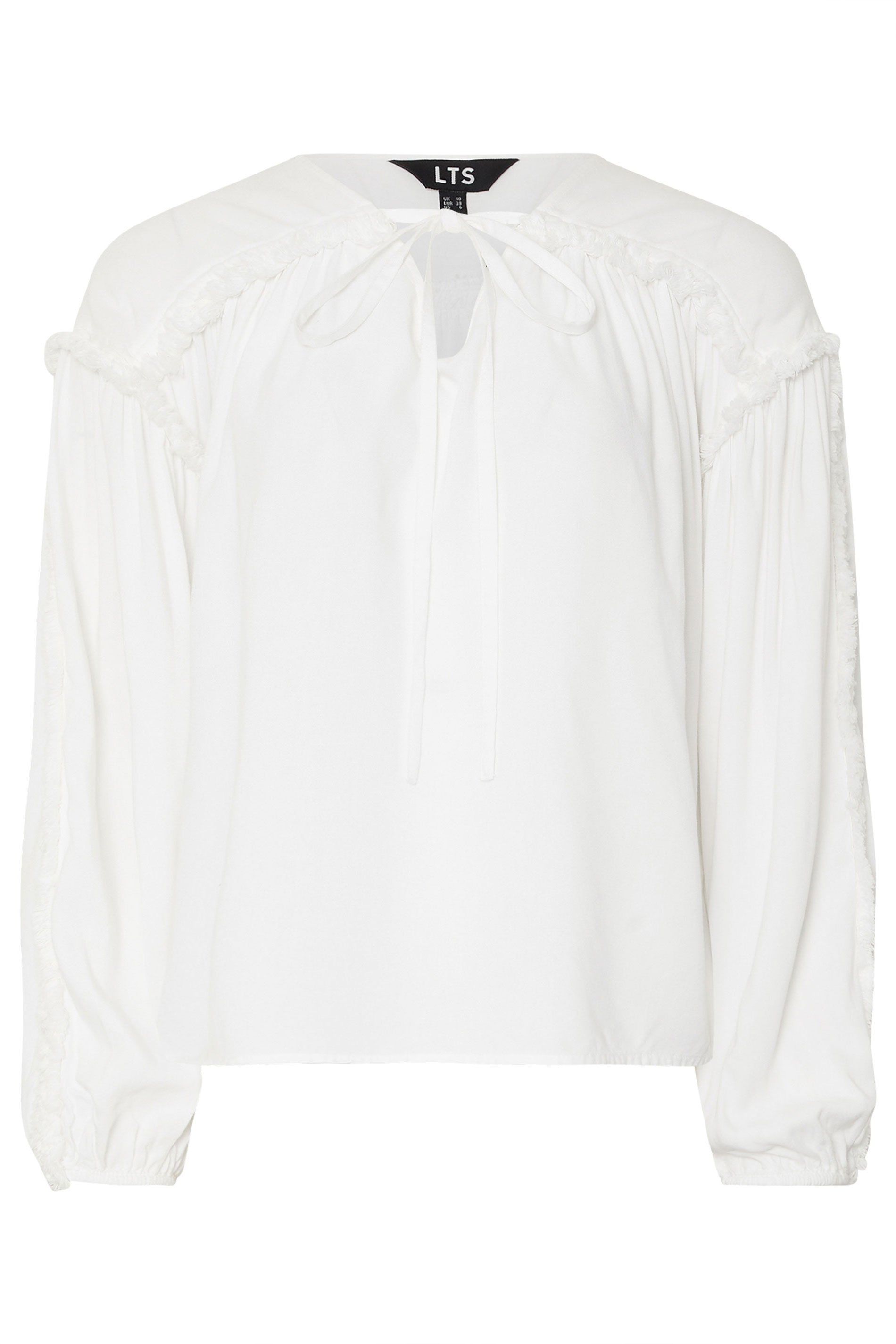 Long Tall Sally Tall Fringed Seam Tie Neck Blouse