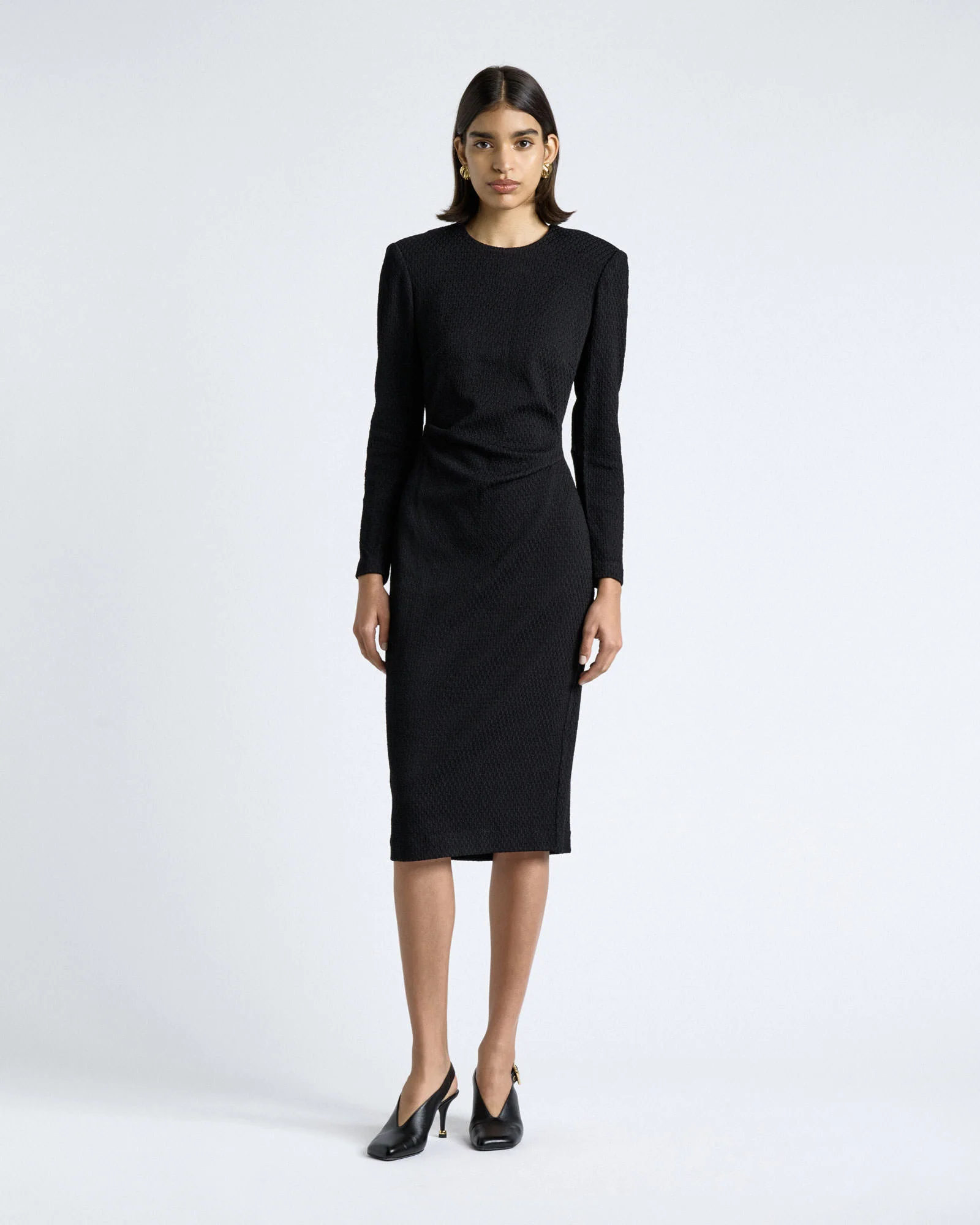Shirred Jacquard Knit Midi Dress