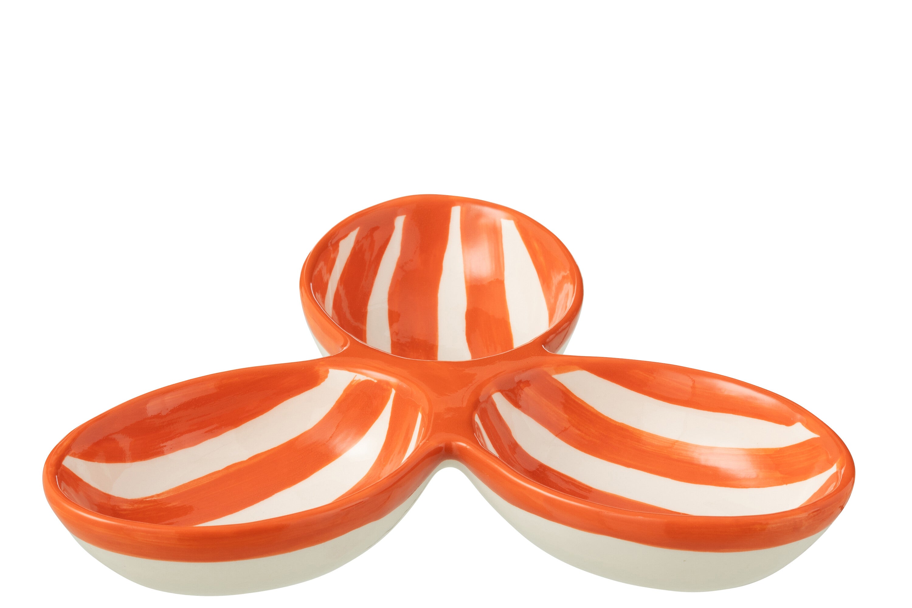J-Line serveerschaal Granada Stripes Clover - keramiek - wit/oranje