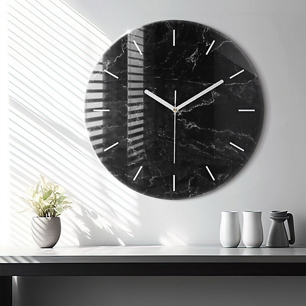 Horloge murale Wallfluent fi60 cm Aiguilles blanches Marbre noir 1 pcs