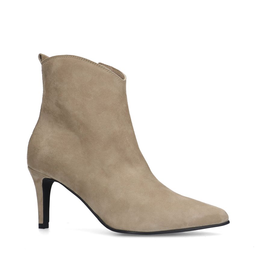 Manfield Beige suède enkellaarsjes met hak