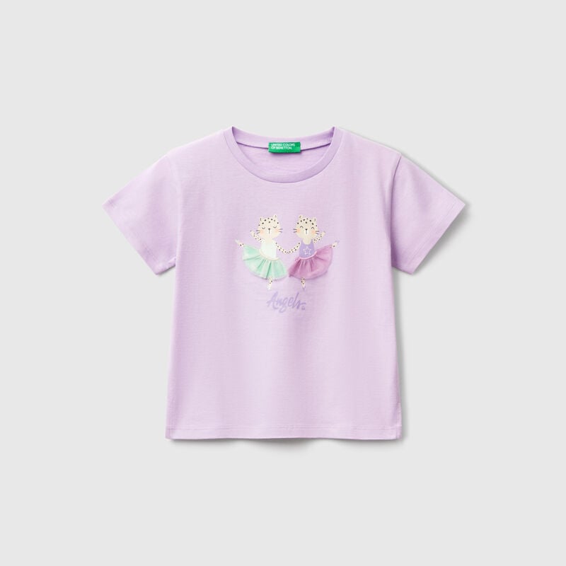 T-shirt with print and applique
