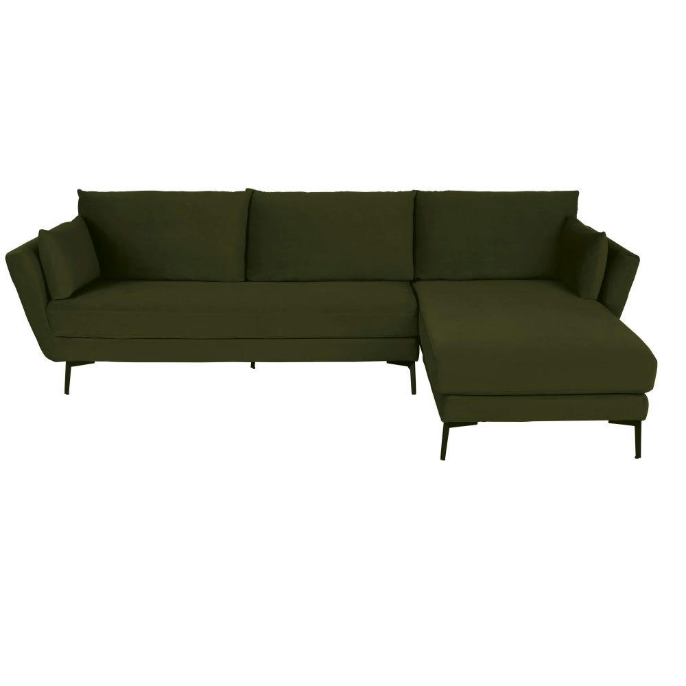 Prague - Canapé d'angle droit 4/5 places en velours vert