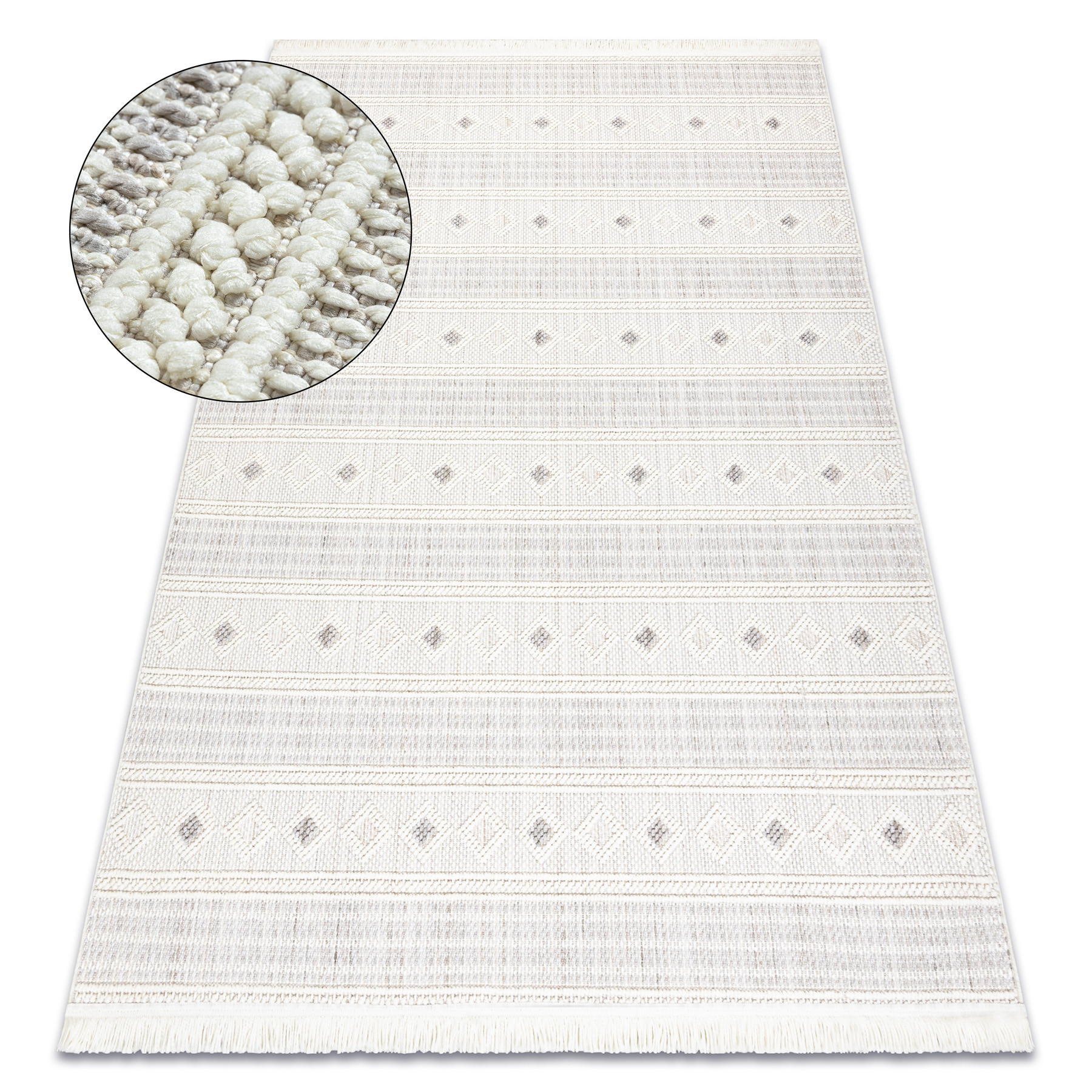 Dywan NANO FH69A Romby, pętelkowy, płasko tkany biały / 80x150 cm