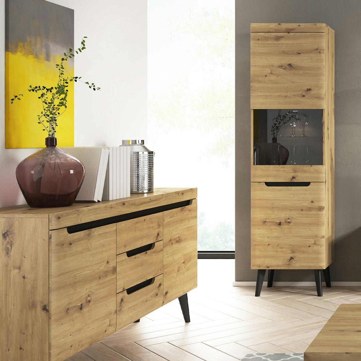 - Vitrine 2 portes naturelle et noire