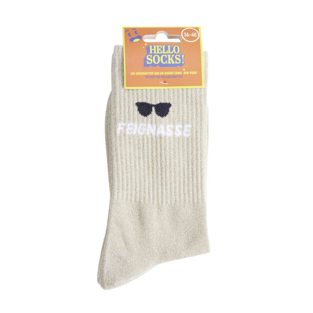 Chaussettes femme tige haute Feignasse pailletté beige T36/40